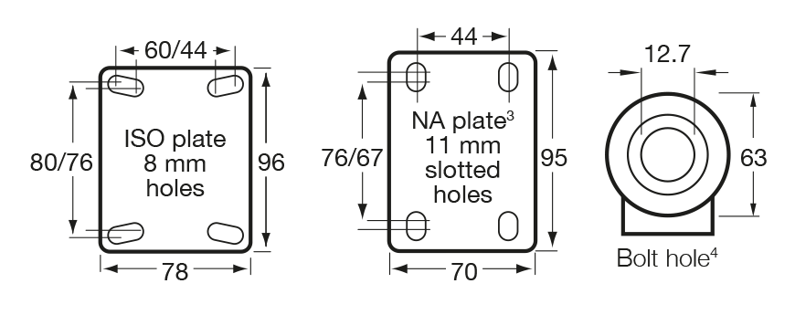 M Series castor mount drawing